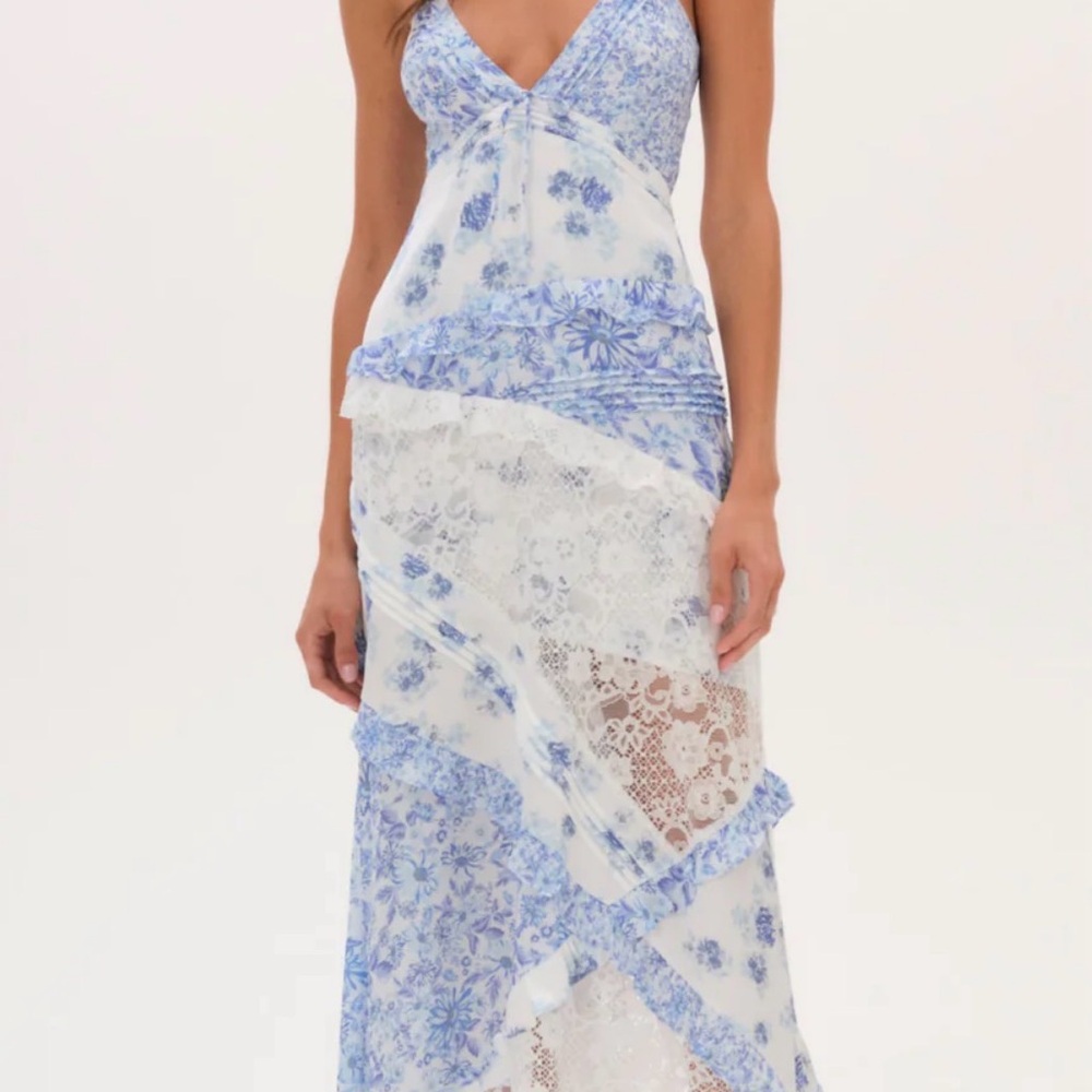 For Love And Lemons Blue and White Floral Maxi Dress